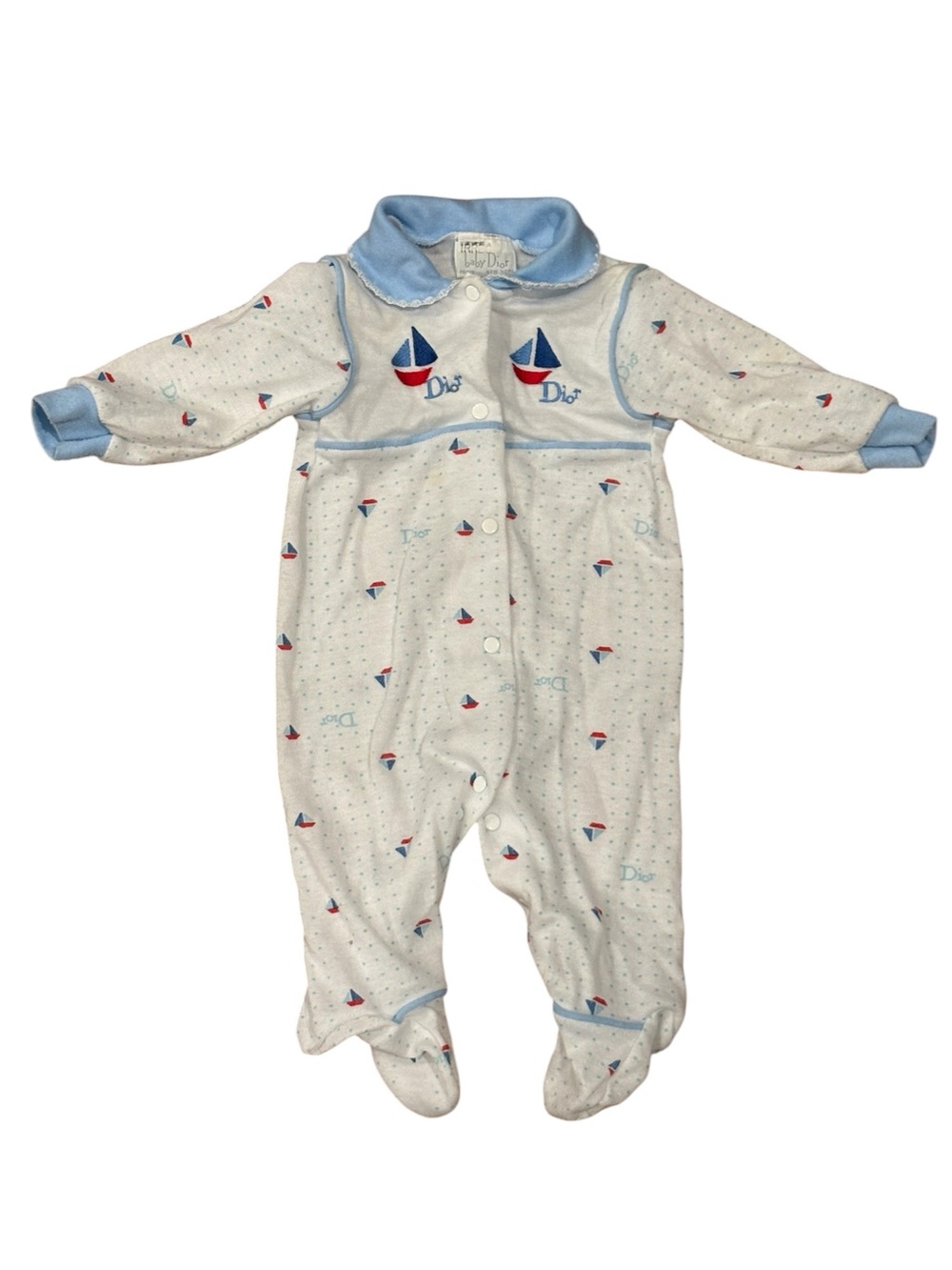VTG Baby Dior sailboat logo footie newborn 0-3 month